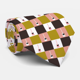 Cravate Guitare blanche rose or au chocolat ivoire rose