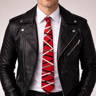 Cravate Guitare rayée rouge abstraite cool 
