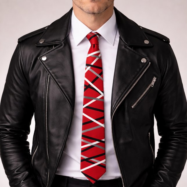 Cravate Guitare rayée rouge abstraite cool  (Créateur téléchargé)