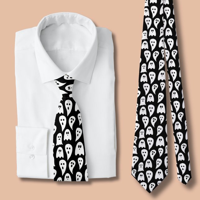 Cravate Halloween Fantôme Noir (Halloween Ghosts Black and white tie )