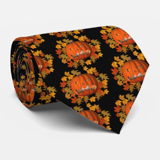 Cravate Halloween Feuille citrouille Jack-o'-lantern