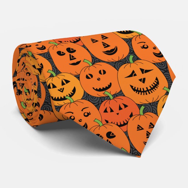 Cravate Halloween Jack olantern Orange Citrouille Motif (Roulé)