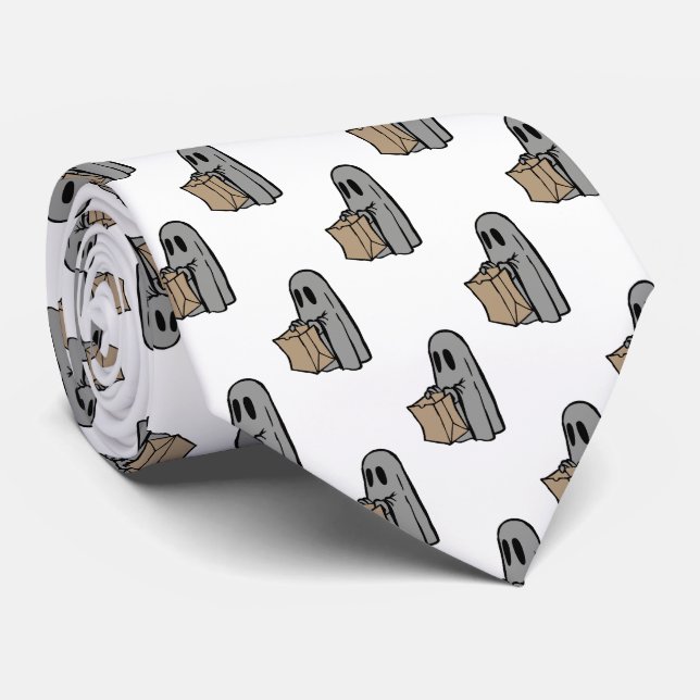 Cravate Halloween, Jolie Gris Fantôme, Trick Ou Treat, Boo (Roulé)