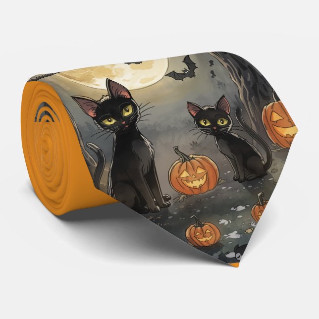 Cravate Halloween,Le Chat de la Sorcière et ses Copains de (Roulé)