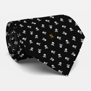 Cravate Halloween monogramme et crâne croisé