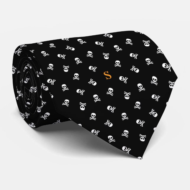 Cravate Halloween monogramme et crâne croisé (Roulé)