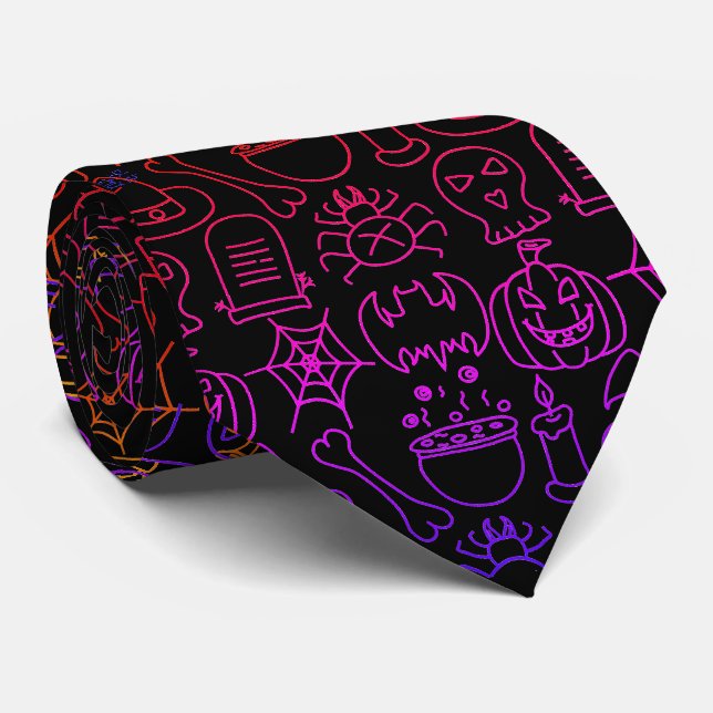 Cravate Halloween, motif effrayant, contour (Roulé)
