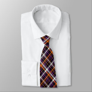 Cravate Halloween : orange, violet, noir et blanc plaid