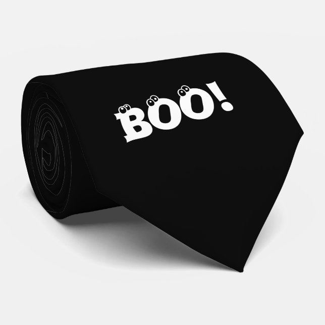 Cravate Halloween Scary Boo! yeux noir blanc (Roulé)