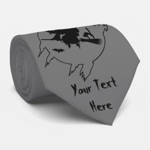 Cravate Halloween sorcière pilon à balai avec chat et chau