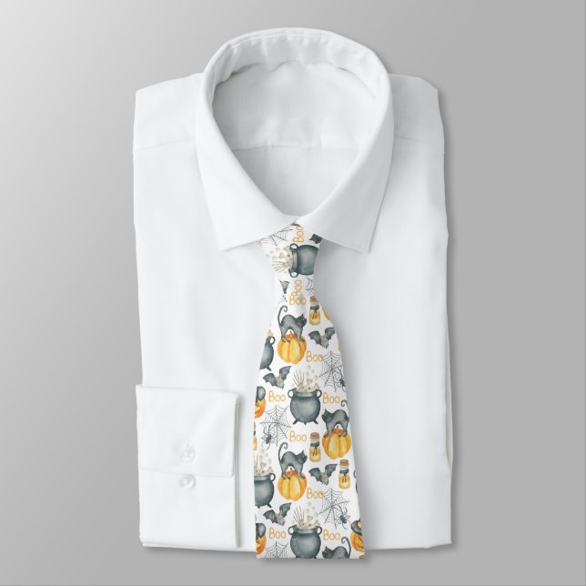 Cravate Halloween Whimsical Cauldron et Motif de chats (Attaché)