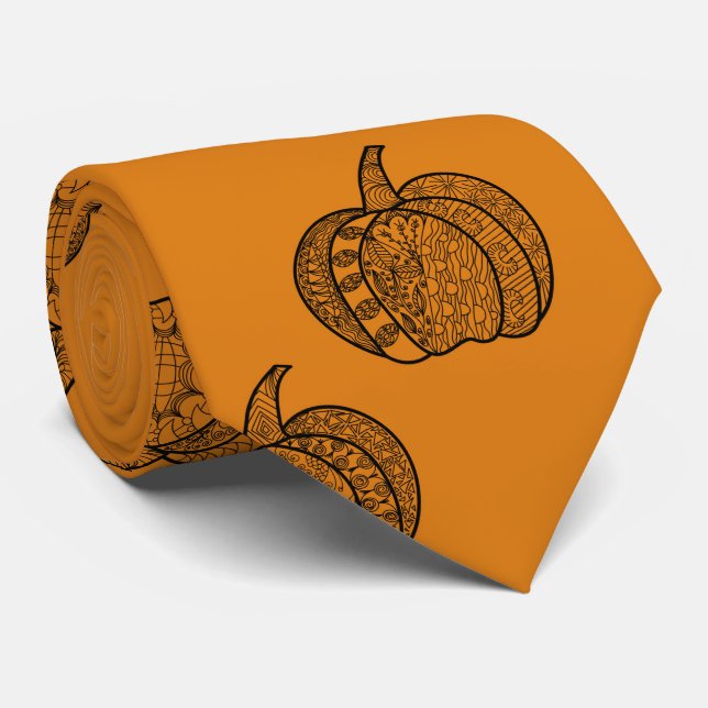 Cravate Halloween Zentangle® inspiré des citrouilles Autom (Roulé)