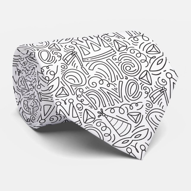 Cravate Hand Drawn Doodle Style Purim Neck Tie (Roulé)