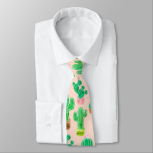 Cravate Hand Drawn Potted Cactus Pattern
