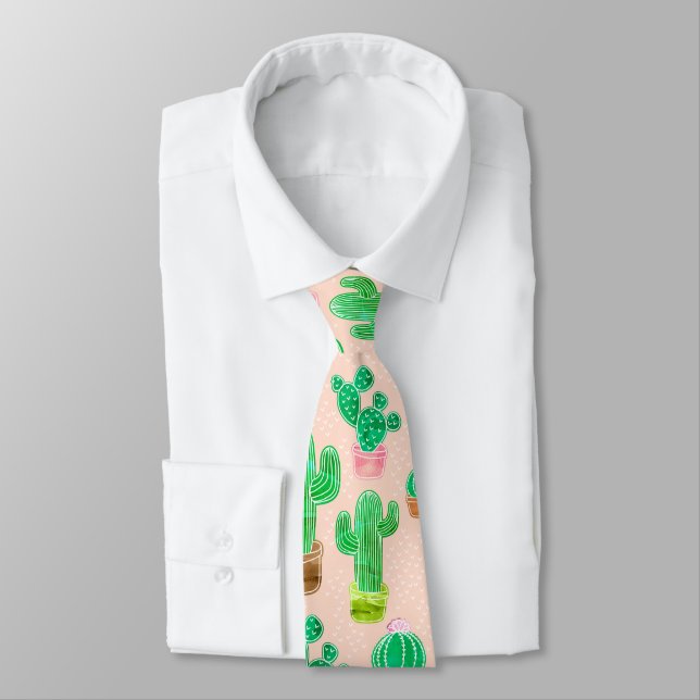 Cravate Hand Drawn Potted Cactus Pattern (Attaché)
