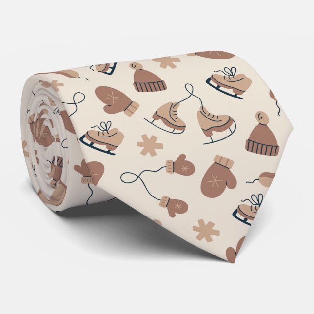 Cravate Hand Drawn Winter Print Brown Neck Tie (Roulé)