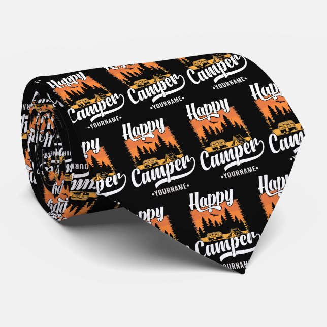 Cravate Happy Camper Camping Randonnée Voyage Caravan Life (Roulé)