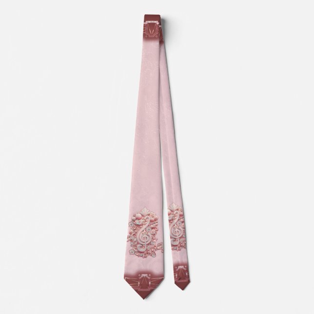 Cravate Harmonie en rose, majestueuse clef trible stylisée (Devant)