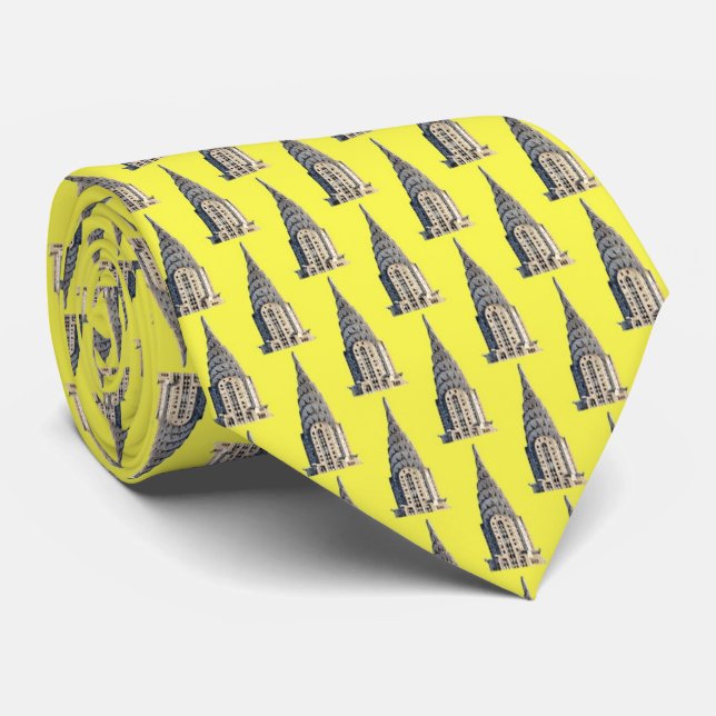 Cravate Haut du Chrysler Building NYC - B&W - jaune BG (Roulé)