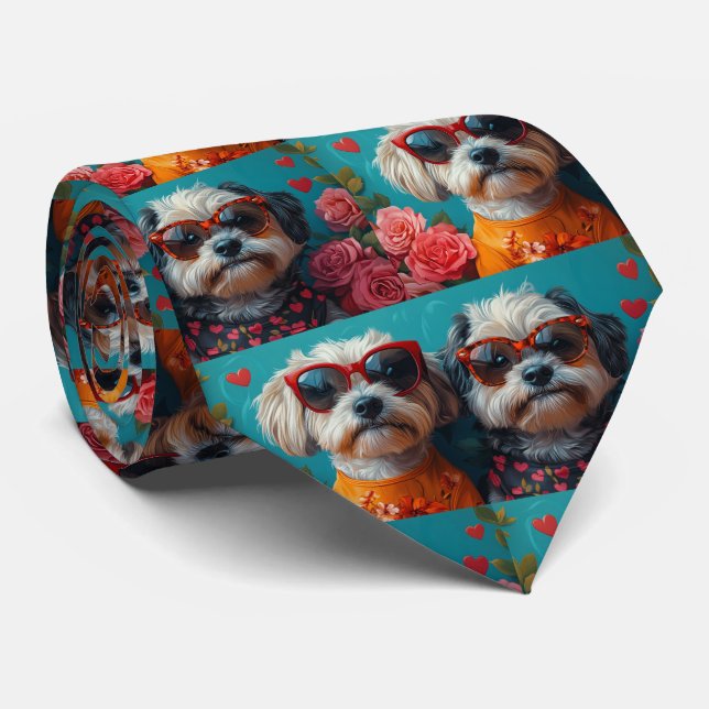 Cravate Havanais avec Roses de coeur Saint Valentin (Roulé)