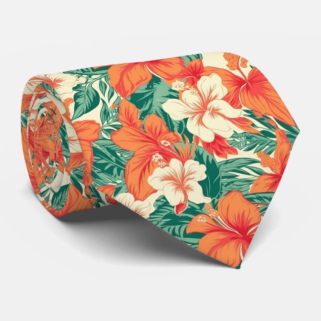 Cravate Hawaiian vibe tropical flowers leaves pattern 2 (Roulé)