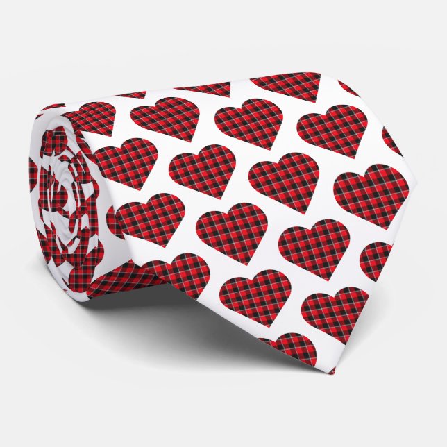 Cravate Heart Shaped Plaid Red Black Buffalo Neck Tie (Roulé)