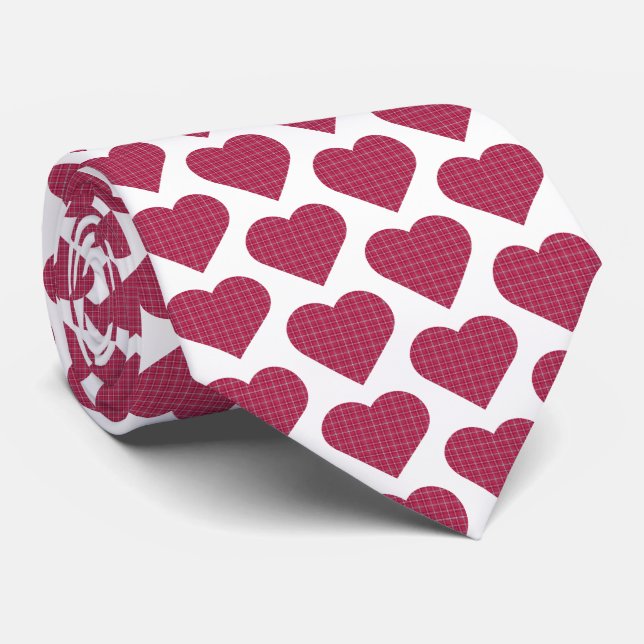 Cravate Heart Shaped Plaid Red Pink Neck Tie (Roulé)