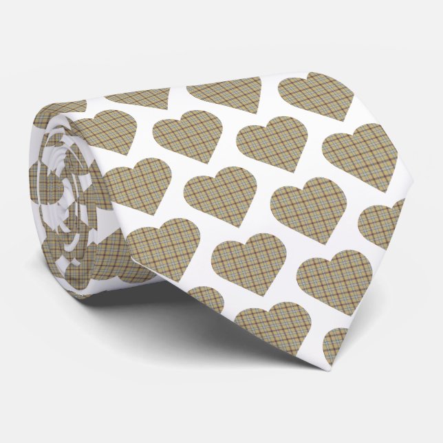 Cravate Heart Shaped Plaid Tan Blue White Neck Tie (Roulé)
