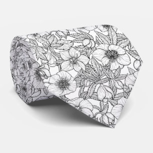 Cravate Hellebores en noir et blanc