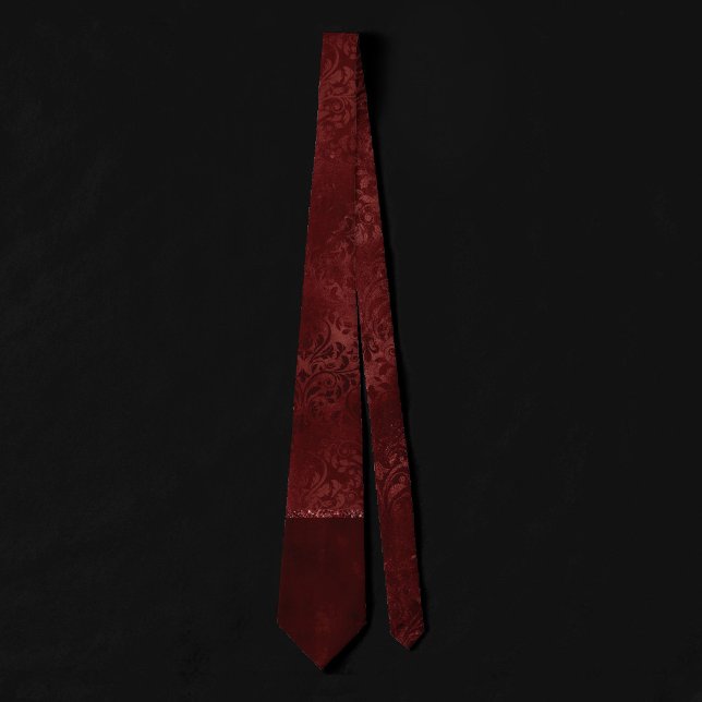 Cravate Henné Romance | Red Satiny Grunge Damask (Créateur téléchargé)