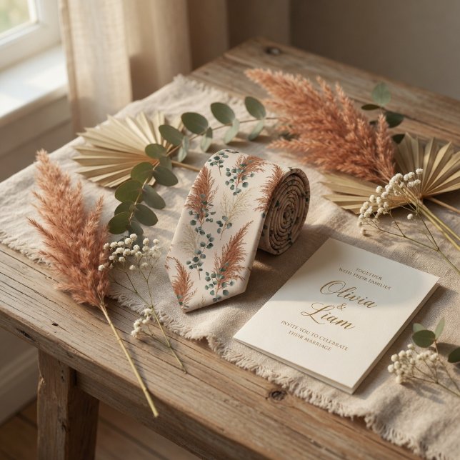 Cravate Herbe des Pampas et Eucalyptus en Terracotta (Créateur téléchargé)