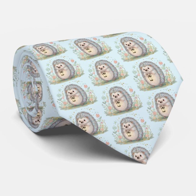 Cravate Hérisson mignon avec motif lanterne (Roulé)