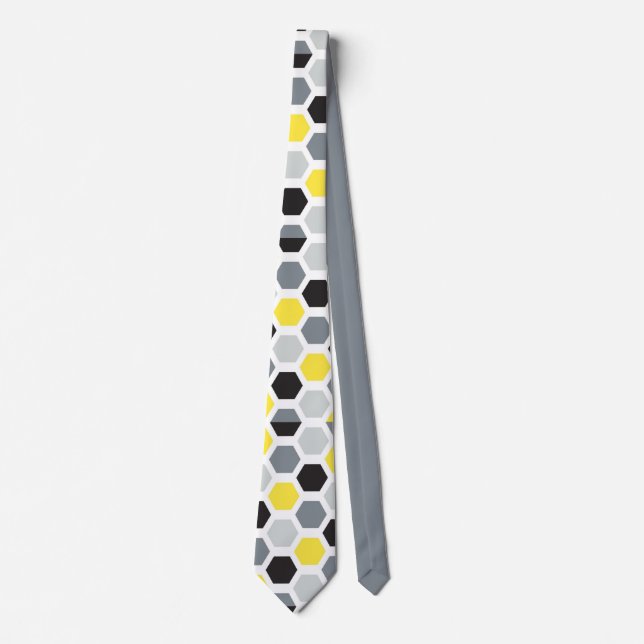 Cravate Hexagon Motif Jaune, Noir et Gris Hommes (Devant)