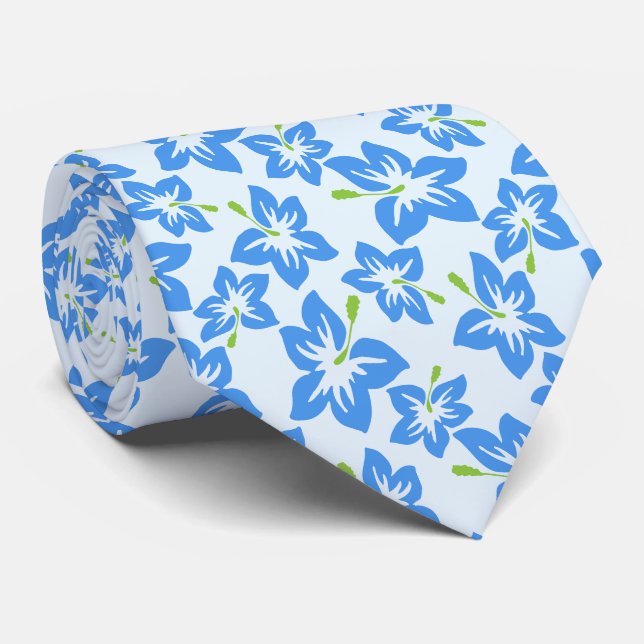 Cravate Hibiscus Bleu, Fleurs Bleues, Motif De Fleurs (Roulé)