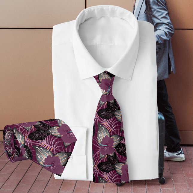 Cravate Hibiscus de Bourgogne tropical (Créateur téléchargé)
