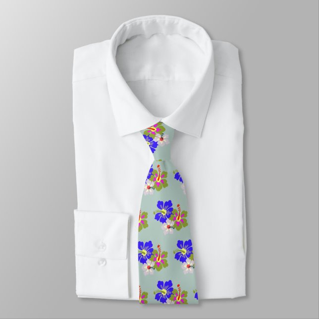 Cravate Hibiscus Fleurs Sage Green Grooms tie (Attaché)