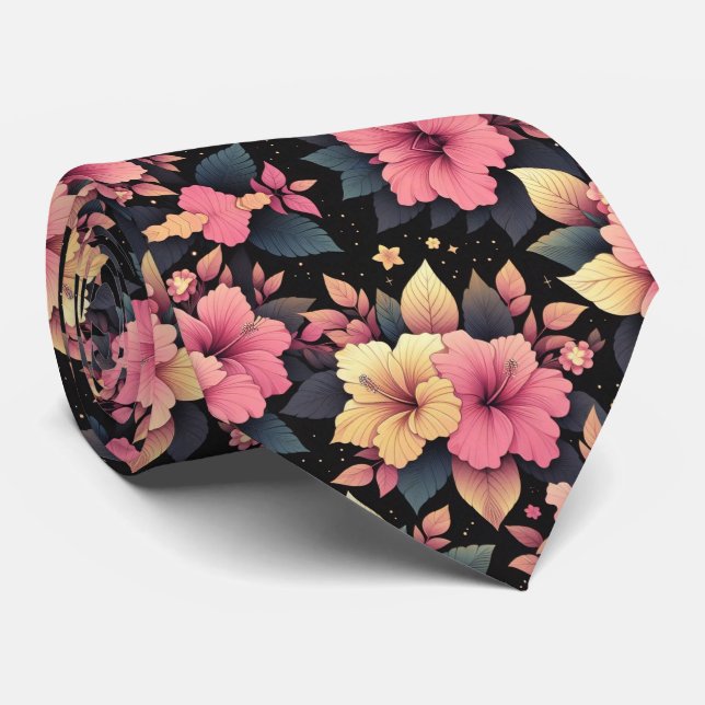Cravate Hibiscus Heureux (Roulé)
