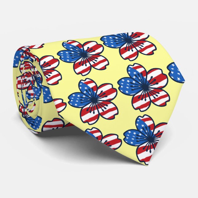 Cravate Hibiscus moderne USA Necktie (Roulé)