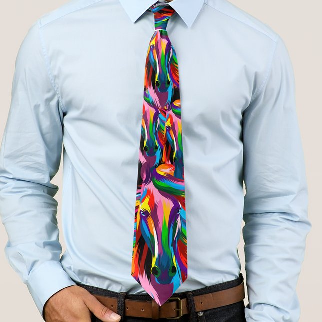 Cravate Hippocampe Derby Jour coloré (Colorful racehorse Derby day men's neck tie)