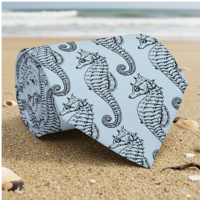 Cravate hippocampe graphique en bleu clair (Créateur téléchargé)