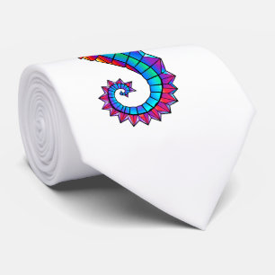 Cravate Hippocampe polygonal arc-en-ciel
