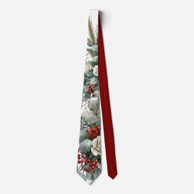 Cravate Hiver Floral Rouge Rose Mariage Groom (Devant)