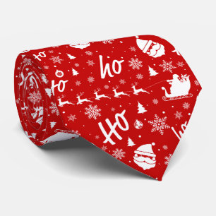 Cravate Ho Ho Ho Ho Motif de Noël rouge et blanc