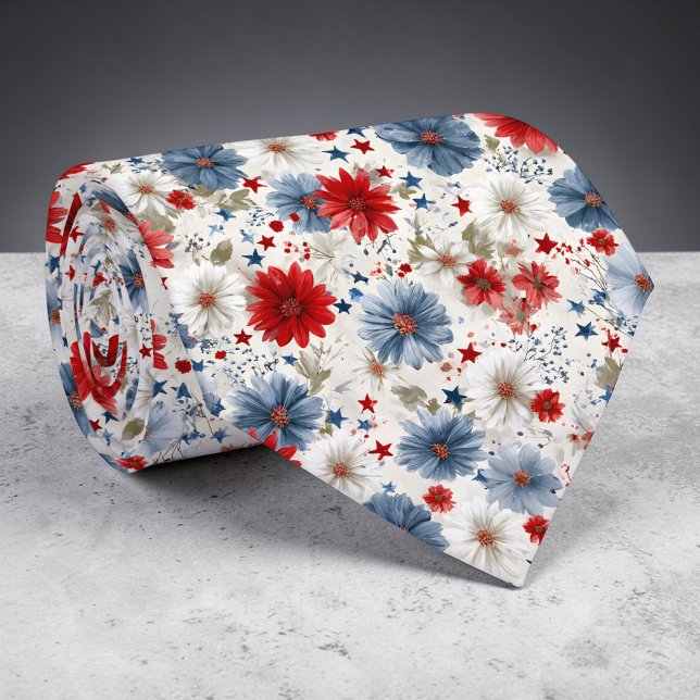Cravate Holiday - Fourth of July Patriotic Floral Necktie (Créateur téléchargé)
