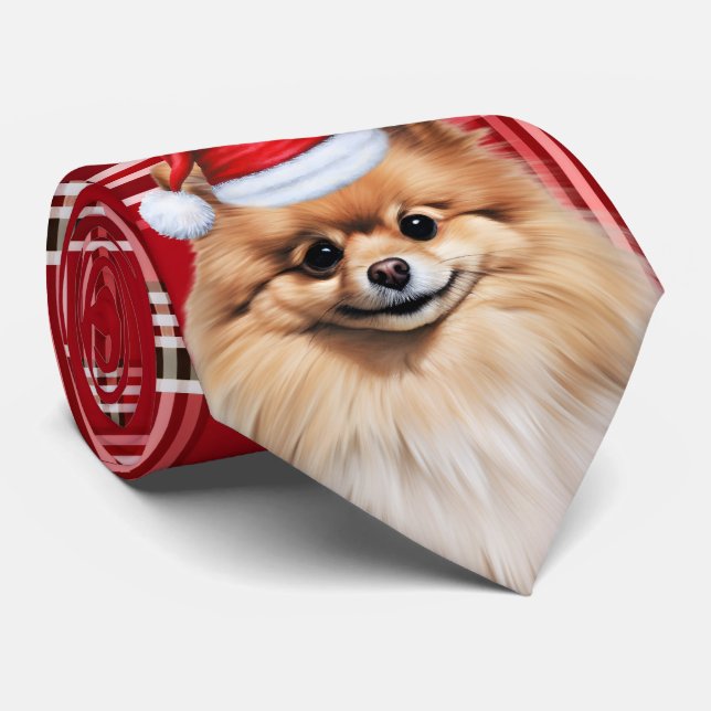 Cravate Holiday Pomeranian Dog Red Plaid Christmas (Roulé)