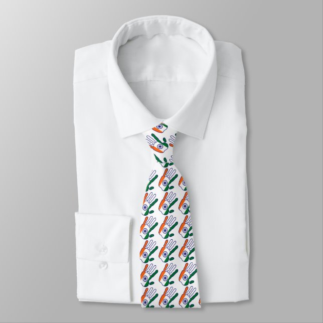Cravate holiES - Inde Drapeau main + votre couleur de fond (Attaché)