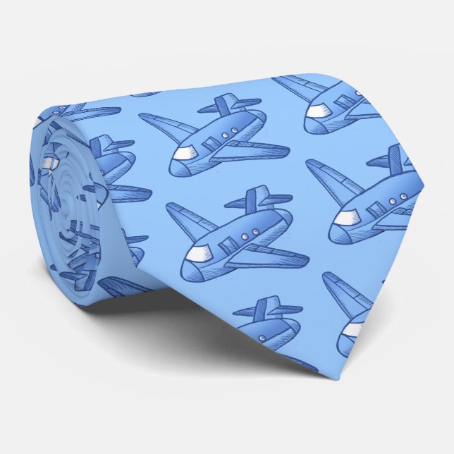 Cravate homme avion bleu clair (Roulé)