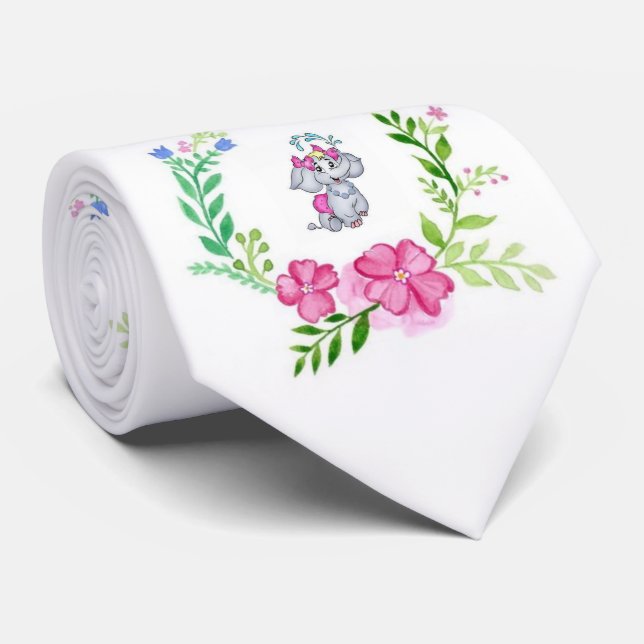 Cravate Hommes Designer Eléphant Floral (Roulé)