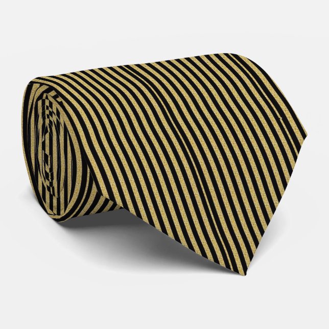 Cravate Hommes Designer Gold et Black Stripe (Roulé)
