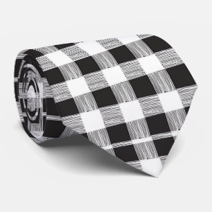 Cravate Hommes Designer noir et blanc Plaid